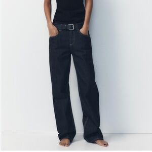 Zara dark wash mid-rise wide leg full length jeans NWT